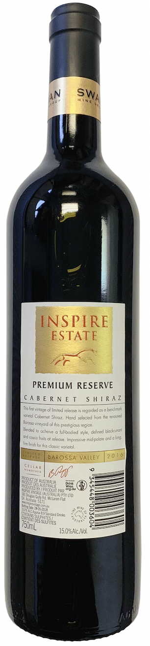 Inspire estate Premium reserve cabernet shiraz